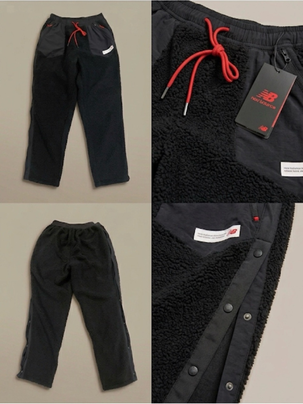 New Balance Black Sherpa Joggers with Red Drawstring Accent